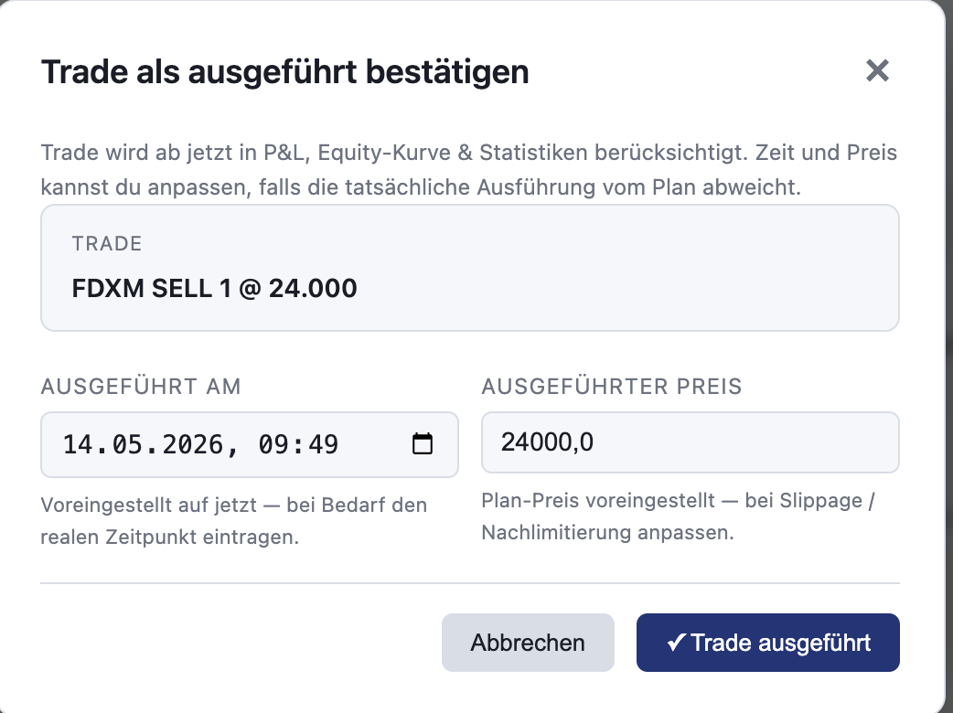 Bestätigungs-Modal mit Ist-Preis und Grund